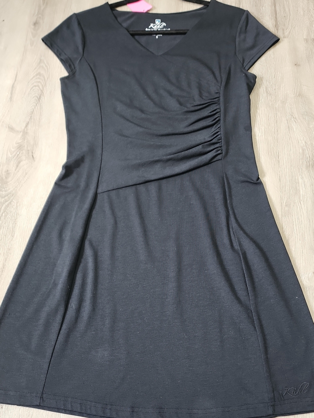 Kuhl Black Cap-Sleeve A-Line Dress with Side Ruching